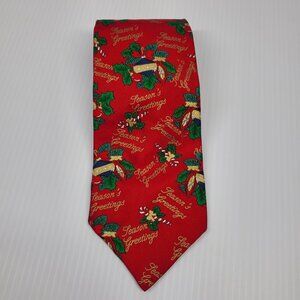 MMG Silk Necktie Season's Greeting with Candy Canes & Ornaments Tie 56" x 3.75"